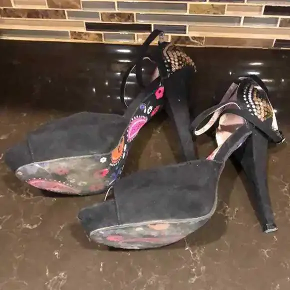 Betsey Johnson open toe heels with bling backs ankle strap women’s 8.5 - Picture 8 of 10